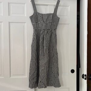 Quince Black and White Checkered Midi Dress